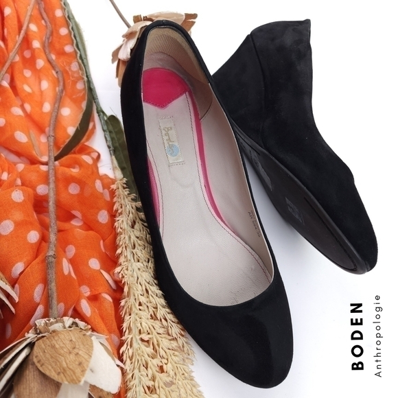 Boden Anthropologie Black Suede Wedge Sz 39 - Picture 1 of 13